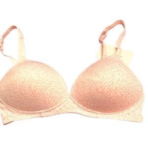 Warner’s bra wire-free light lift peachy pink print 36C NWT